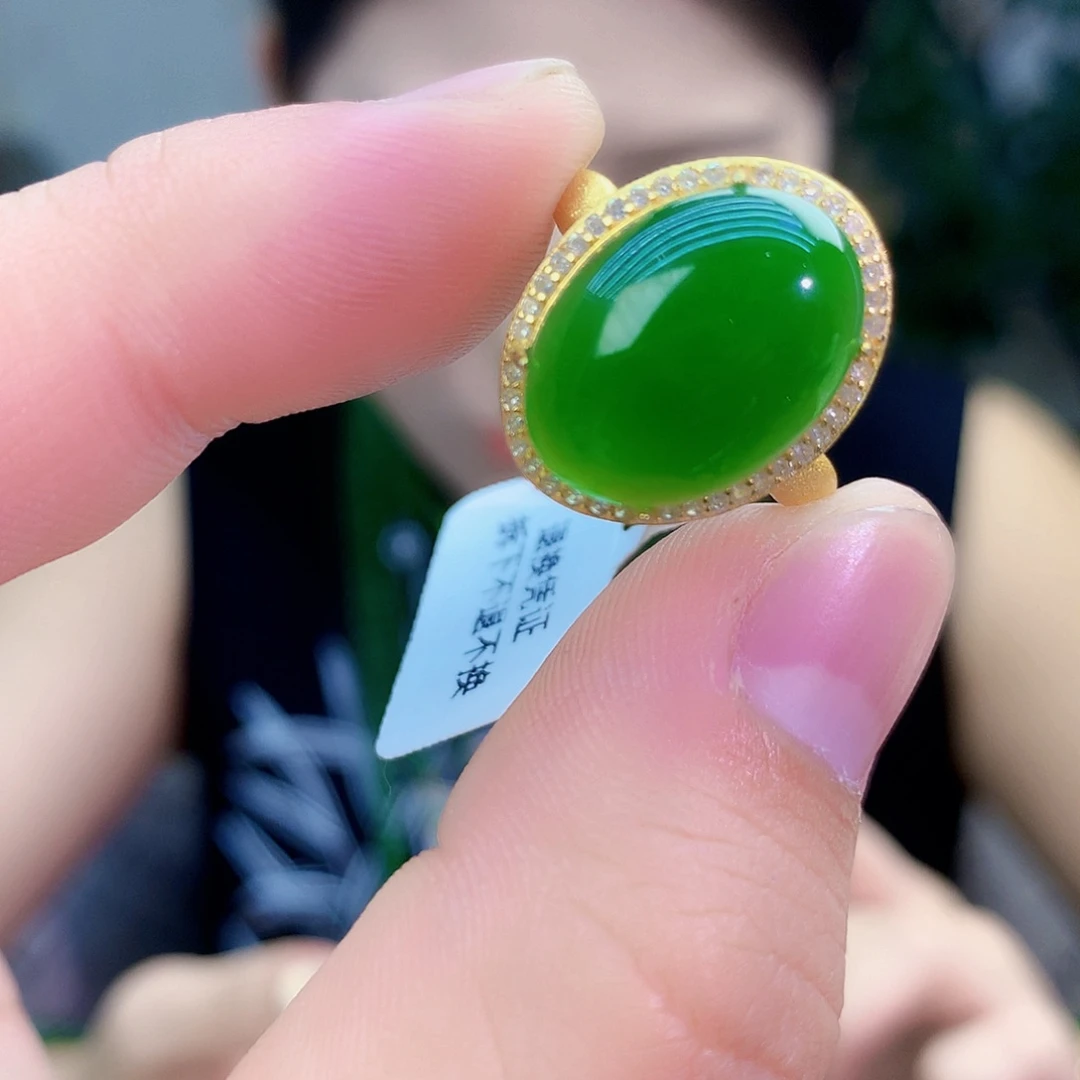 吊坠(不含链)银S925镶嵌和田玉（碧玉）戒指
