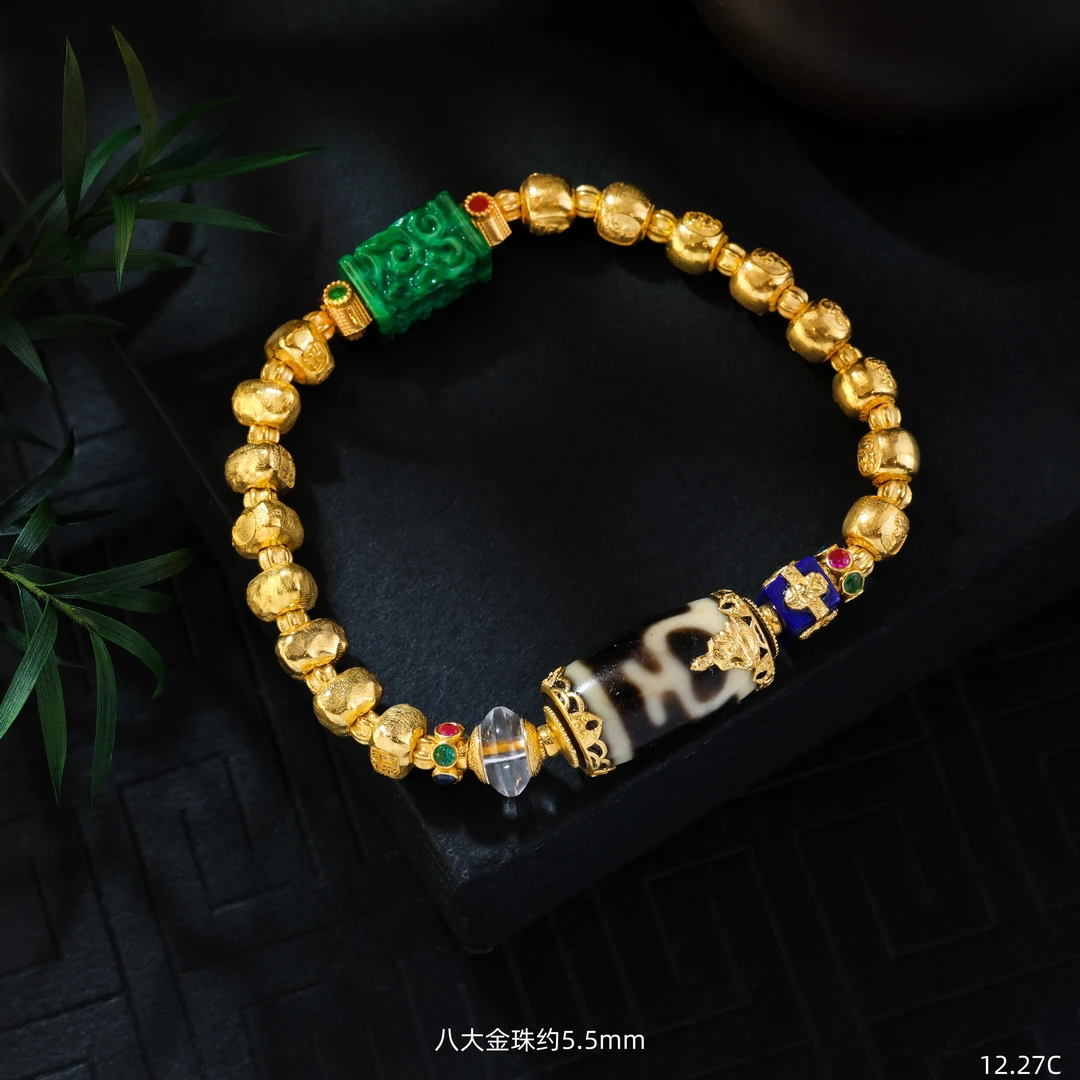 【金豆】年年有||实心金18K金豪镶药师宝瓶八大守护吉言金圆满手串C