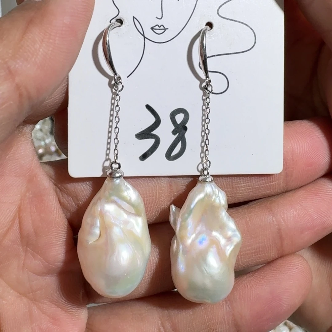 耳饰银S925镶嵌淡水珍珠