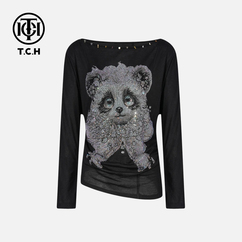 TCH私服秋冬烫钻新时尚淑女百搭新潮流T恤女T75C08E1010轻奢tch