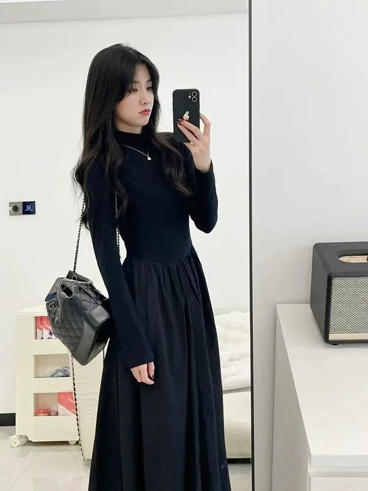 25007#【长118】2025新款拼接设计时尚连衣裙