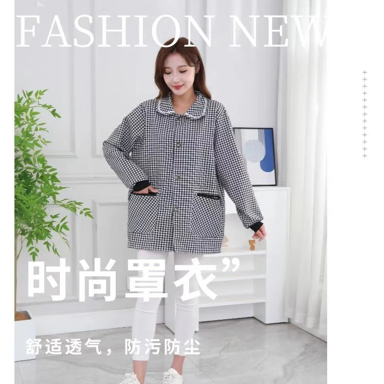 拉链正穿衣长袖系扣围裙居家上班外套舒适柔软透气工作服