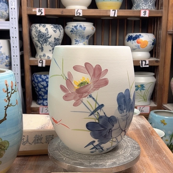 陶但盆青花荷花陶瓷