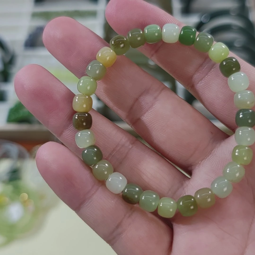 和田玉未镶嵌手链6×7老型多宝和田玉手串×1