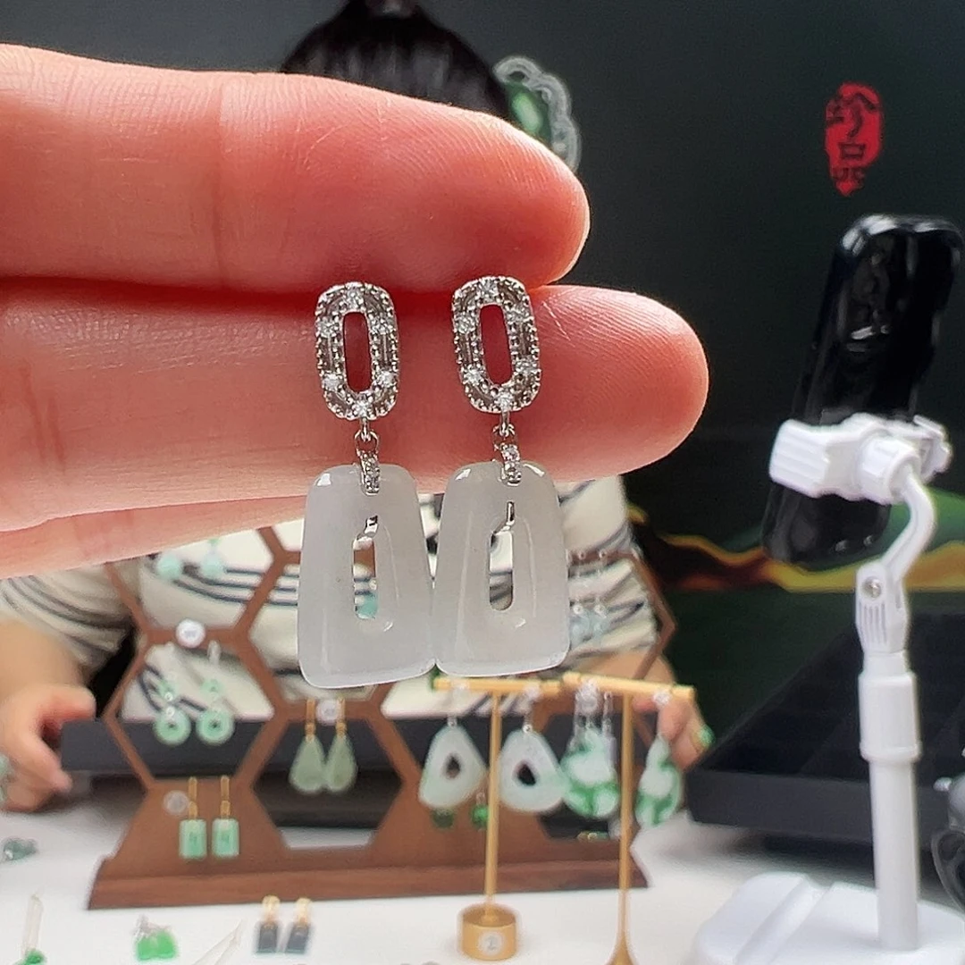 银S925镶嵌翡翠耳饰