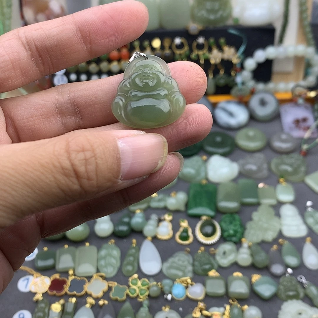 和田玉银S925镶嵌吊坠(不含链)