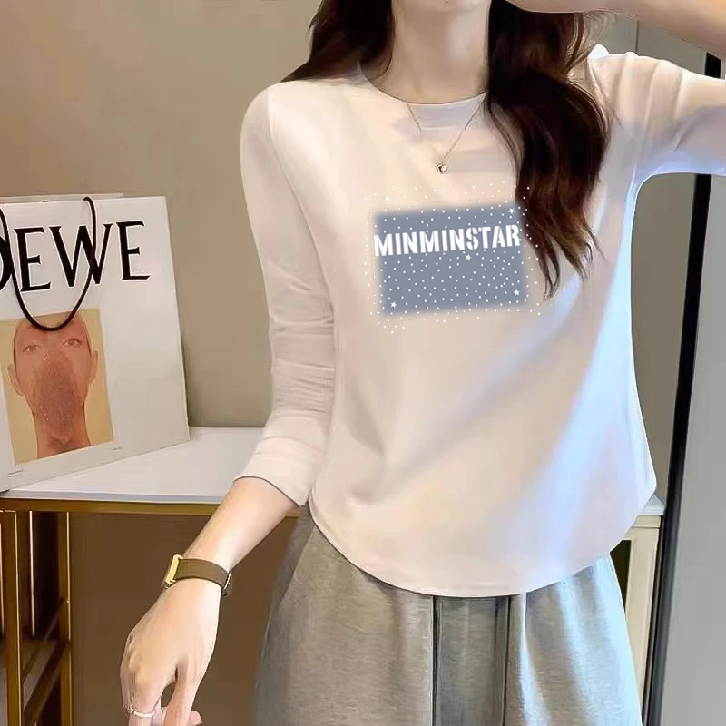 别致漂亮百搭洋气圆领修身不规则纯棉春秋新款长袖t恤内搭打底衫