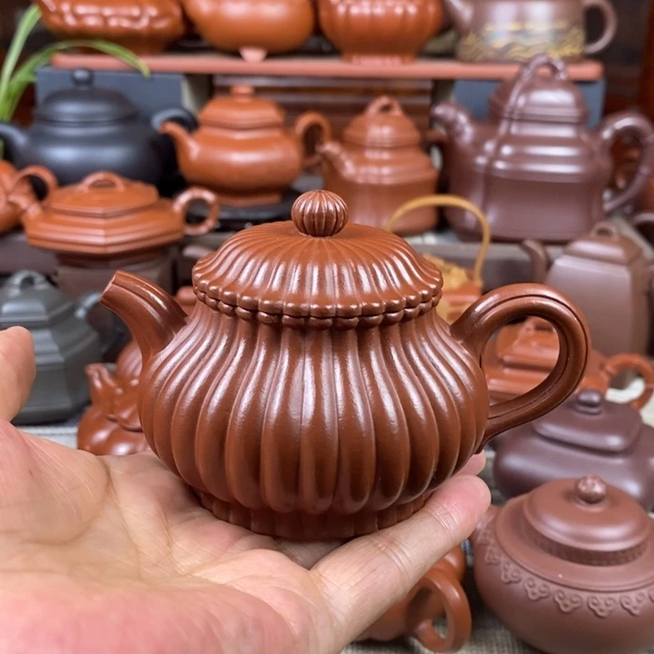紫砂茶壶筋纹潘壶180cc原矿赵庄朱泥双十一特价