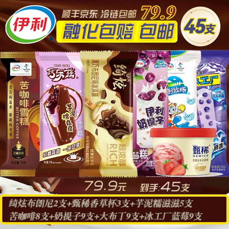 伊利45支绮炫布朗尼甄稀香草杯糯滋滋苦咖啡奶提子大布丁蓝莓