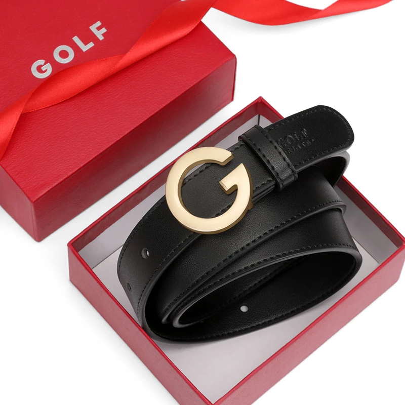 GOLF/高尔夫时尚百搭女士板扣皮带纯色小众高级轻奢商务裤腰带女