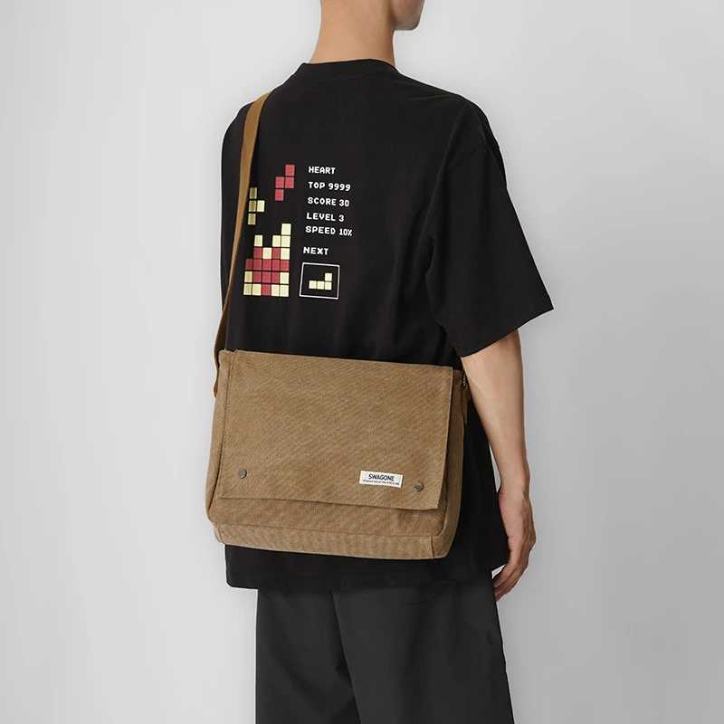 帆布包工装ins复古男包单肩包女通勤休闲邮差包学生包男生斜挎包
