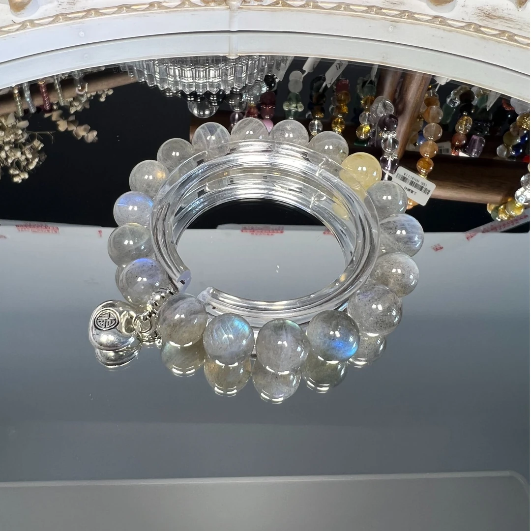 A019 天然灰月光手串手链+金发晶10mm