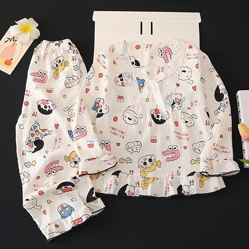 新款2025春秋季长袖儿童睡衣女童云朵棉方领卡通中大童家居服套装