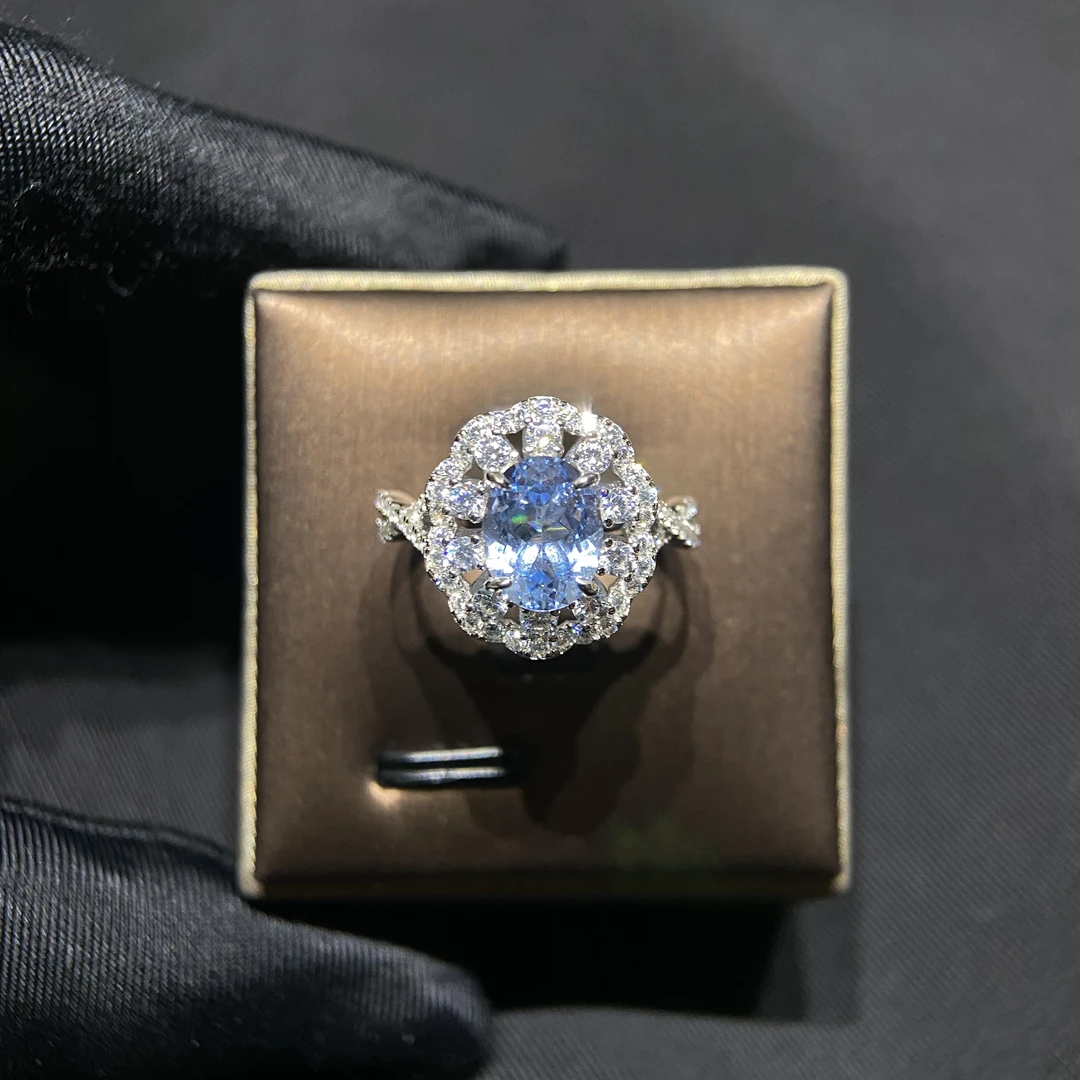 培育海蓝宝石典藏高奢培育海蓝宝精工银镀厚金戒指2836