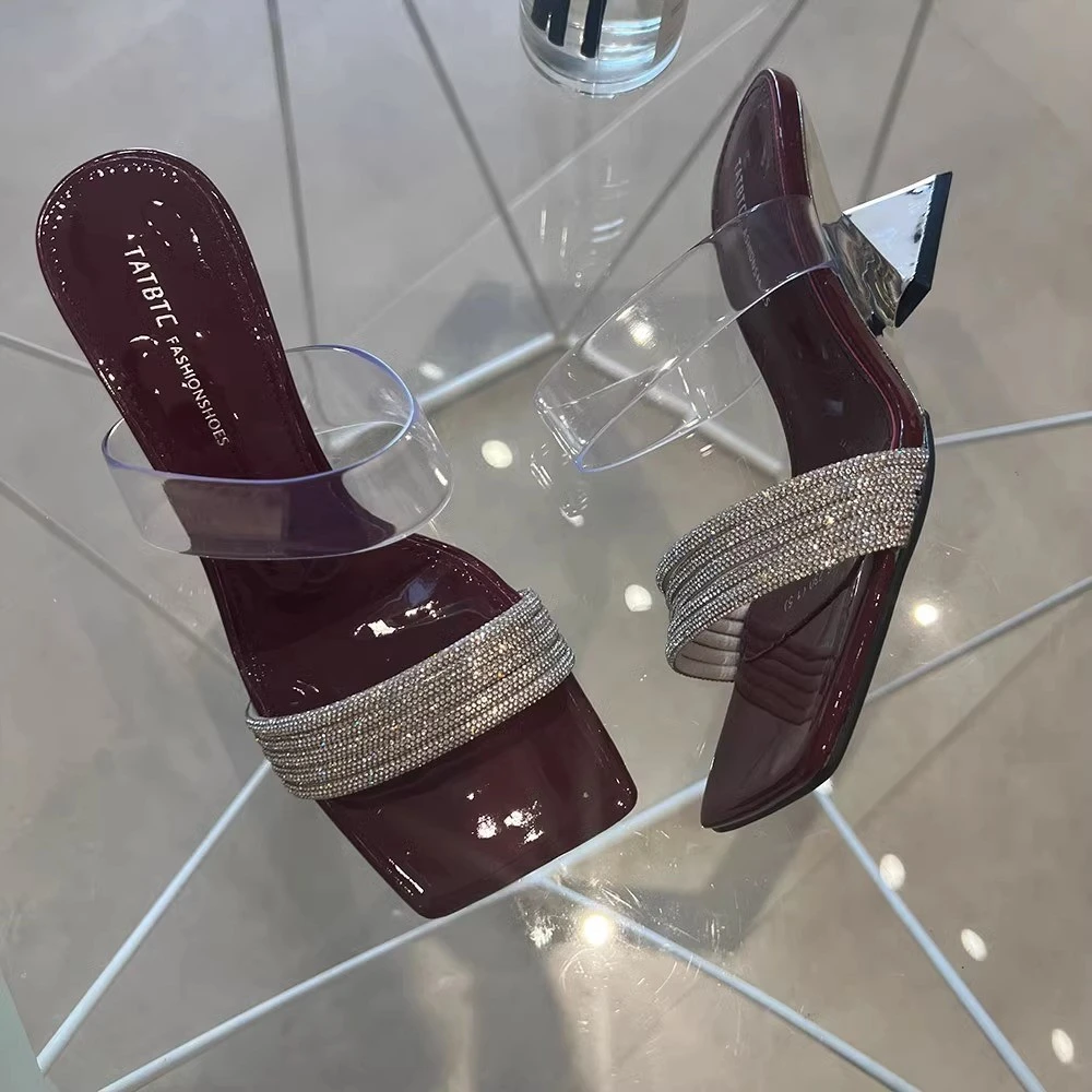 女鞋凉鞋时尚女士粗跟高跟鞋拖鞋子夏季女款百搭细跟平底方头高跟