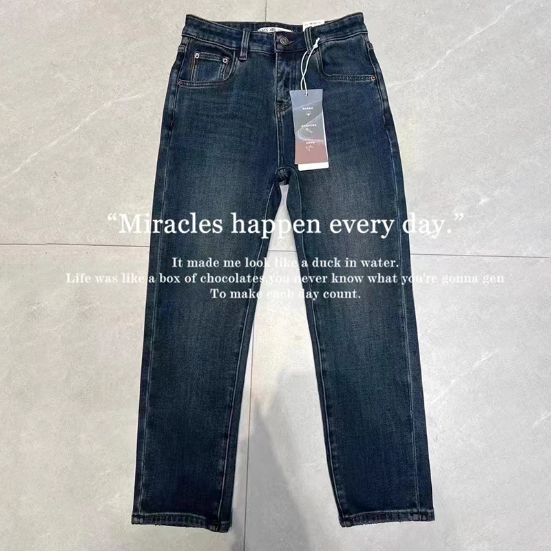 DU【98138】2024冬季时尚百搭显瘦加绒厚水洗弹力九分烟管裤牛仔裤