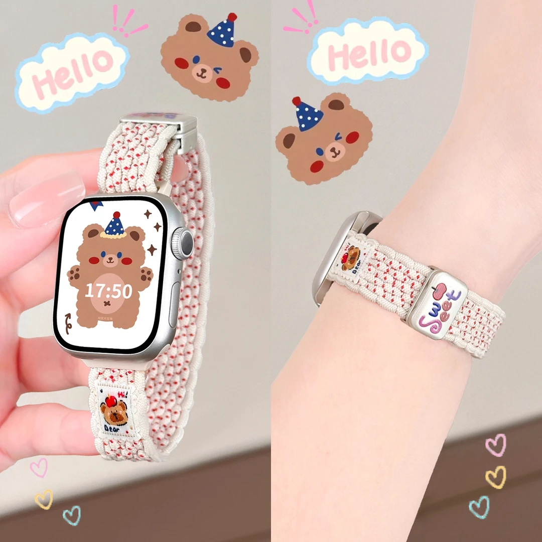 细款可爱小熊适用华为fit4手表watch fit321表带磁吸编织尼龙运动