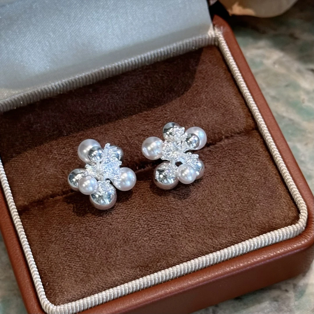 合金仿珍珠耳饰 杨杨babytime 法式buling闪莫奈紫珍珠球耳钉轻奢