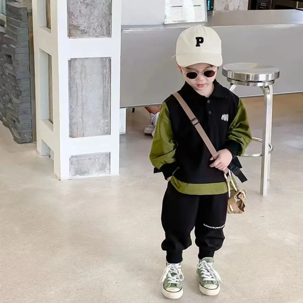 男童春秋款套装新款帅气儿童洋气POLO衫休闲两件套潮酷长袖时髦