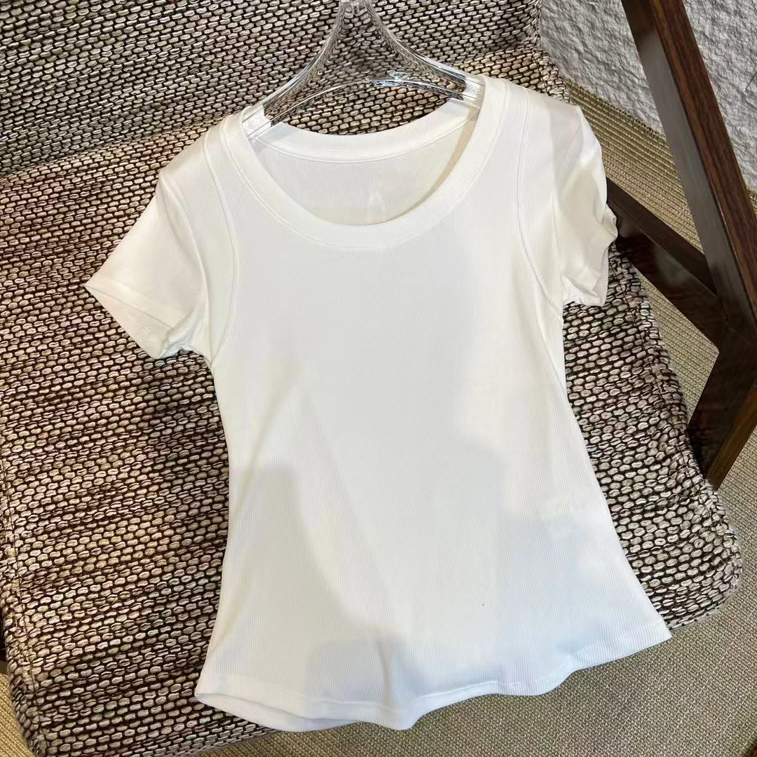 Mozch  柔软凉爽捏褶细腻坑条莱赛R棉百搭T恤23001