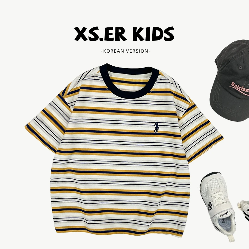 【小首尔】Q现货-儿童韩版简约条纹短袖上衣夏季时尚百搭T恤HBB6926