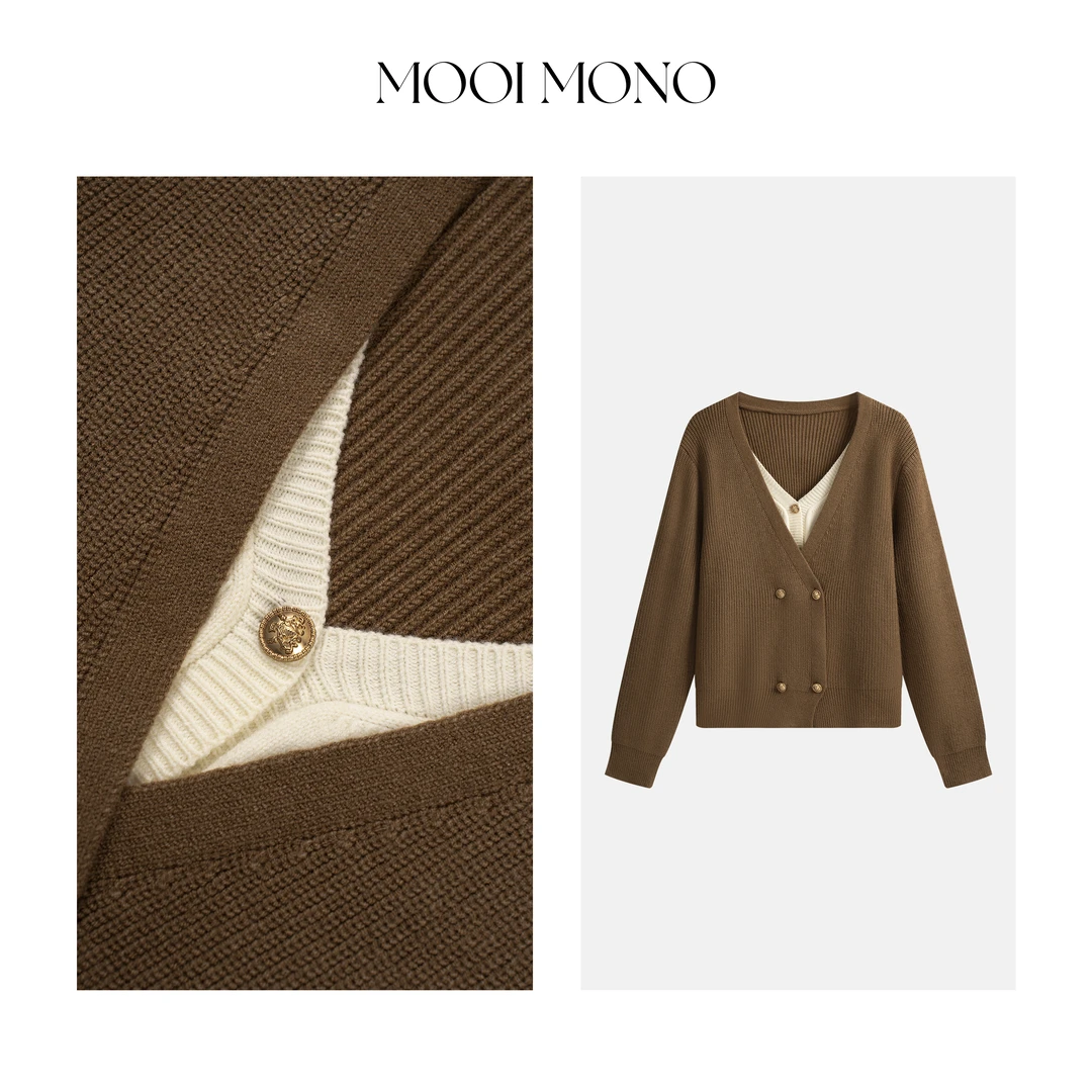 MOOI MONO"浓秋暮色"显瘦气质假两件含羊毛长袖针织开衫 Z457L53