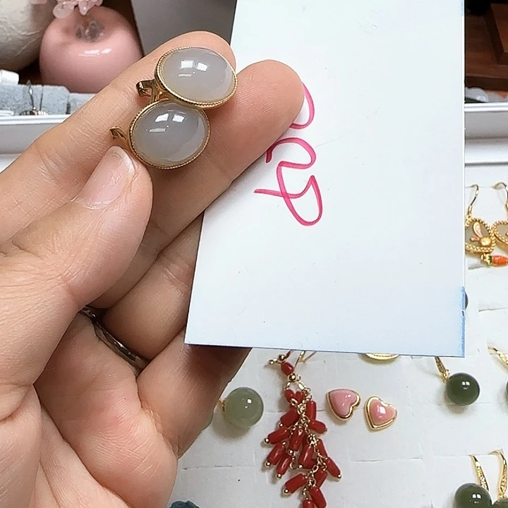 和田玉耳饰银S925镶嵌耀*