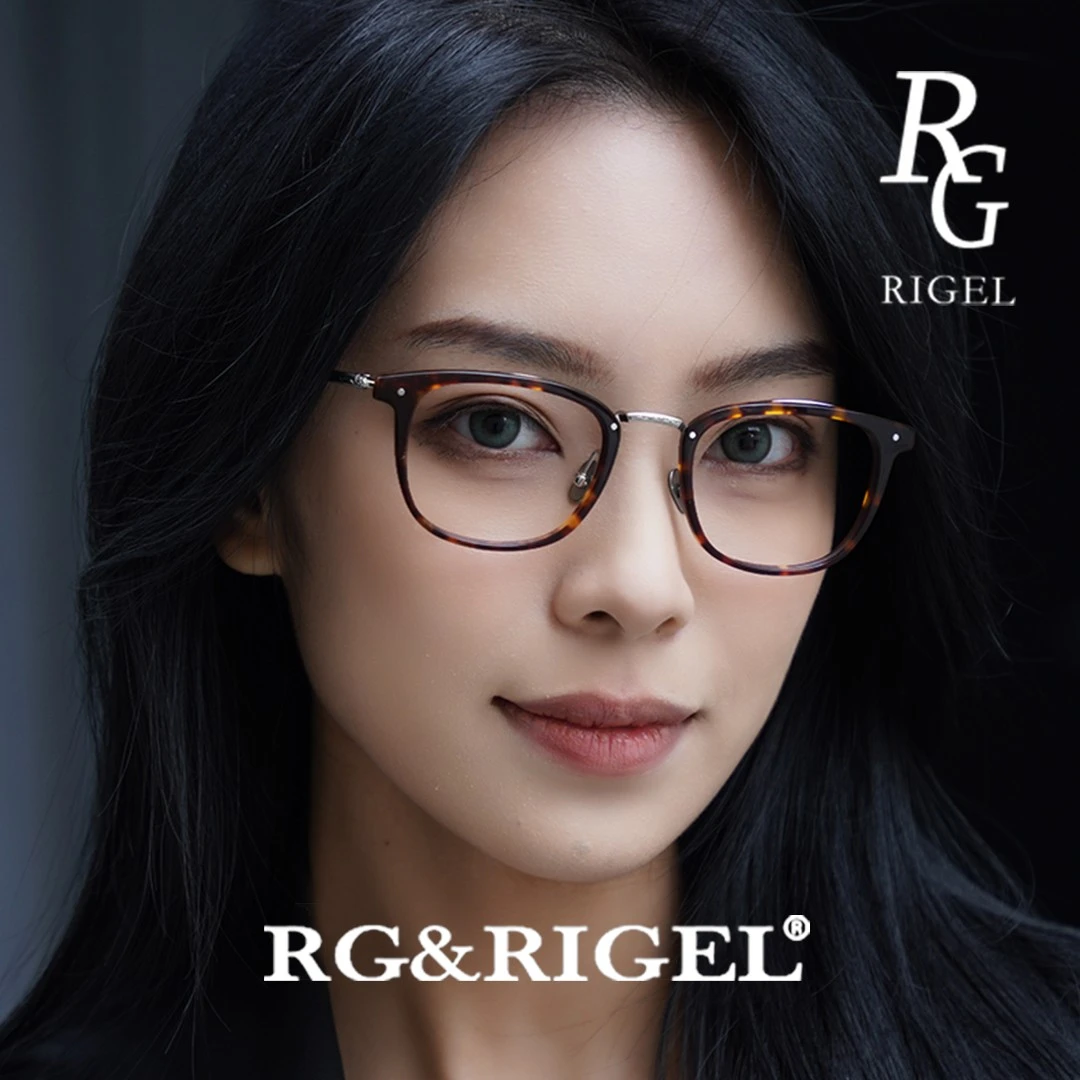 RG&RIGEL女士高端超轻钛架眼镜可配镜近视眼镜精致雕网红金丝