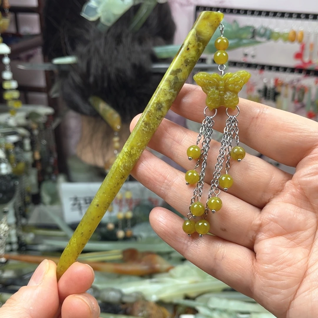 岫玉未镶嵌发饰长度15厘米左右的