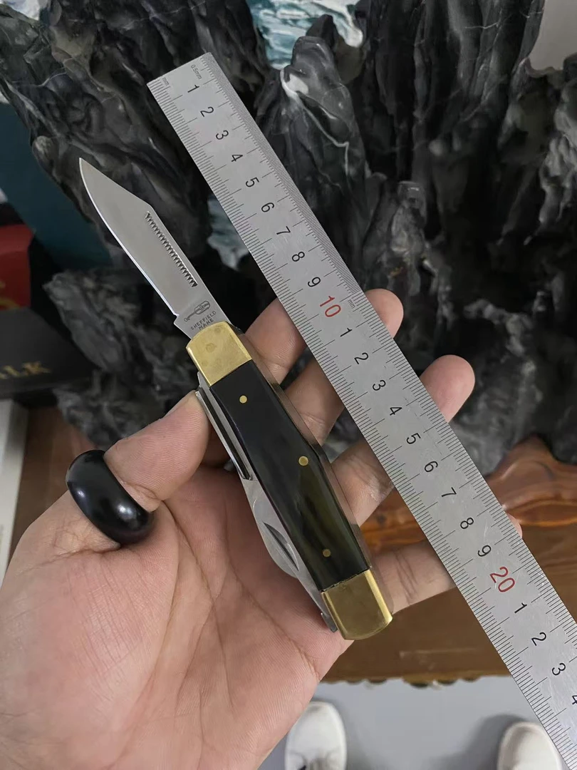 拍品牛角手柄多功能工具刀家用水果刀440不锈钢