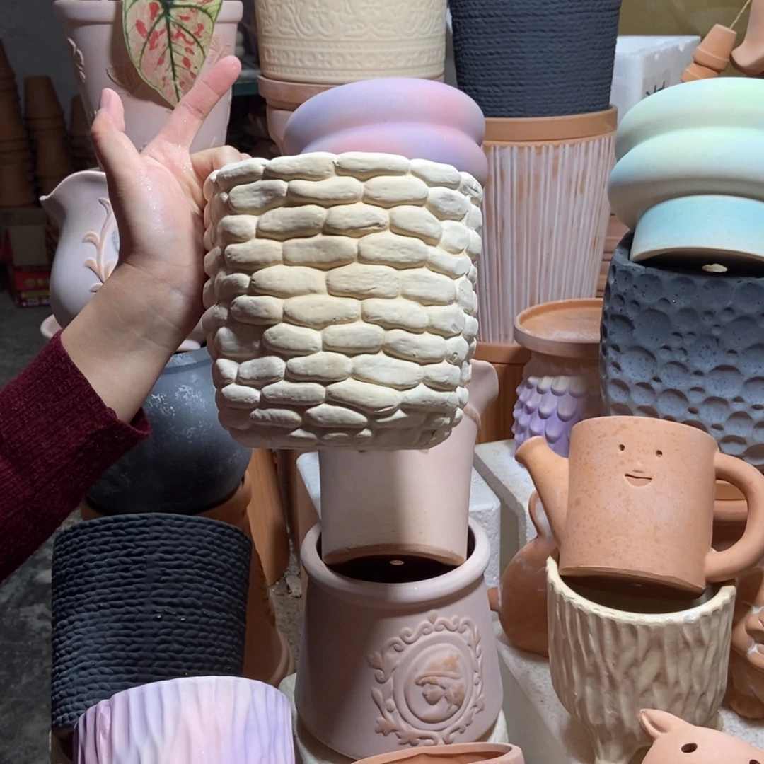 15×15白陶石头盆 粗陶1个