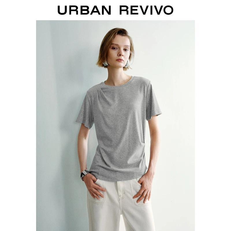 UR2025夏季新款女装时尚氛围感气质褶皱收腰短袖T恤UWG450129