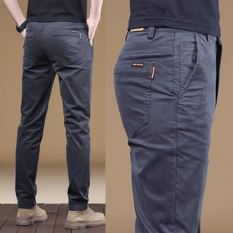 男士2025休闲裤新款高端纯棉夏季薄款弹力商务修身直筒透气长裤男