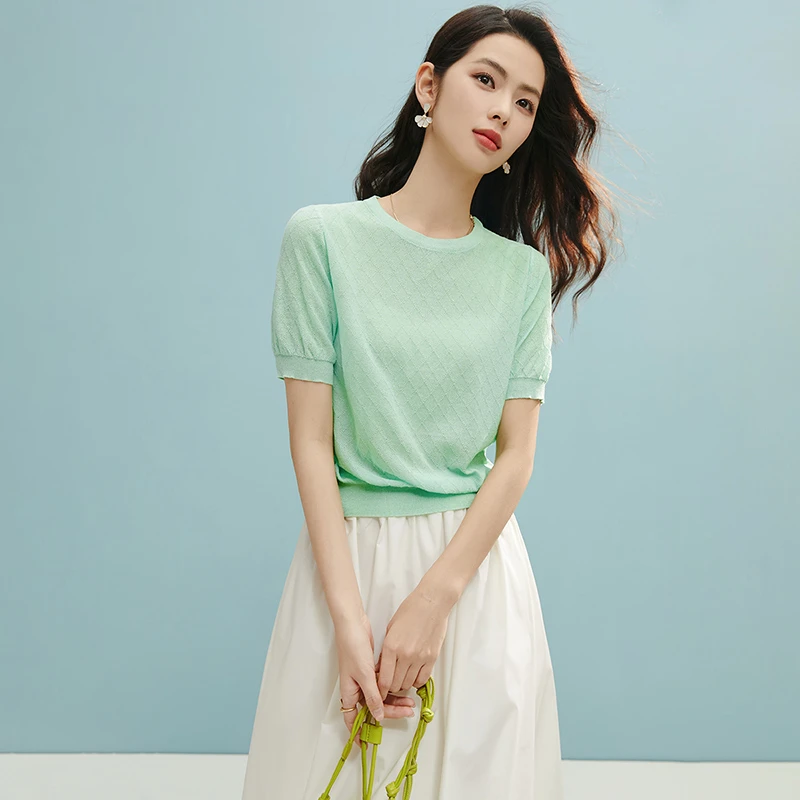 【断码清仓】2025夏上衣清新针织短袖女25021832