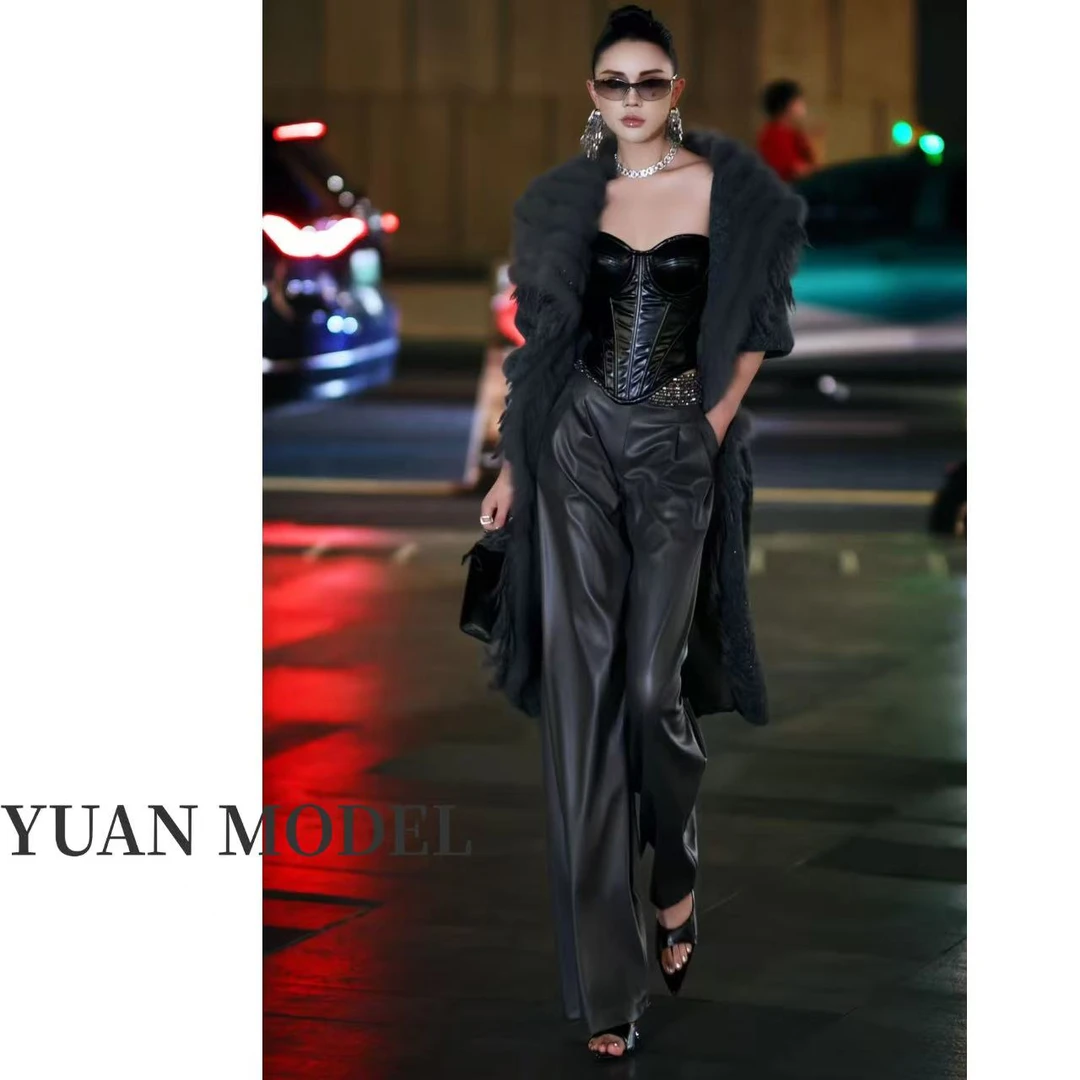 YUAN MODEL/媛老板-【高冷拽姐】时装大毛领开衫长款毛衣外套092368