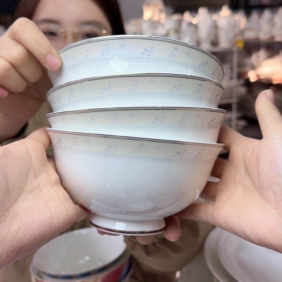 瓷高骨6英寸15.5*7.5高脚面条碗4只外贸尾单