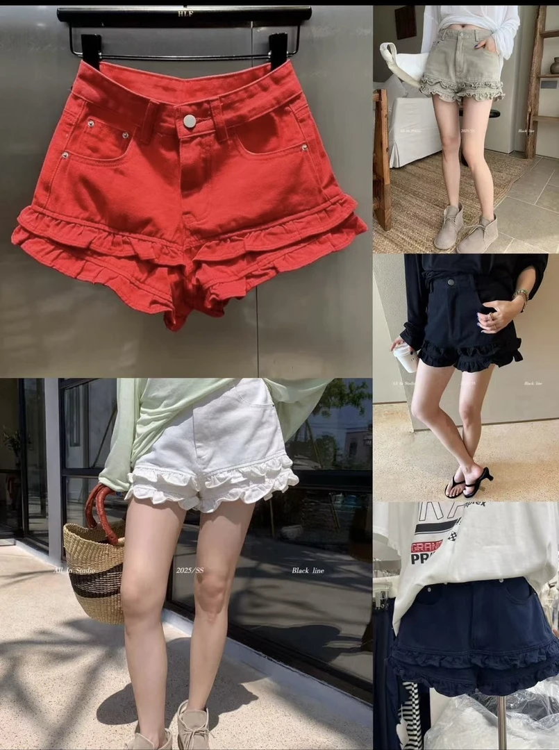 夏季大码韩版花边牛仔短裤微胖女生必备显瘦百搭