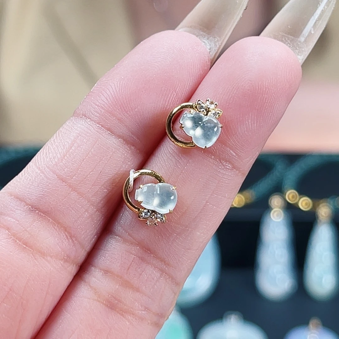 翡翠18K金镶嵌耳饰