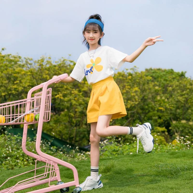 女童夏装短袖套装2025新款洋气女大童网红潮流女孩时尚两件套