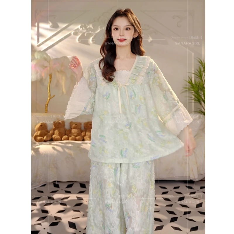 Bananagirl【夏日薄荷】秋季新款睡衣女中袖宽松家居服可外穿套装