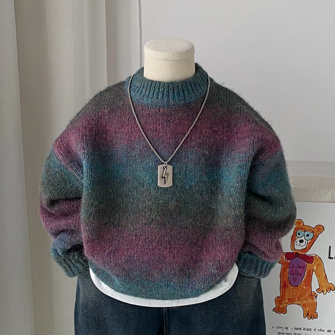 男童毛衣2025秋冬装新款儿童马海毛针织衫韩系洋气男孩渐变打底衫