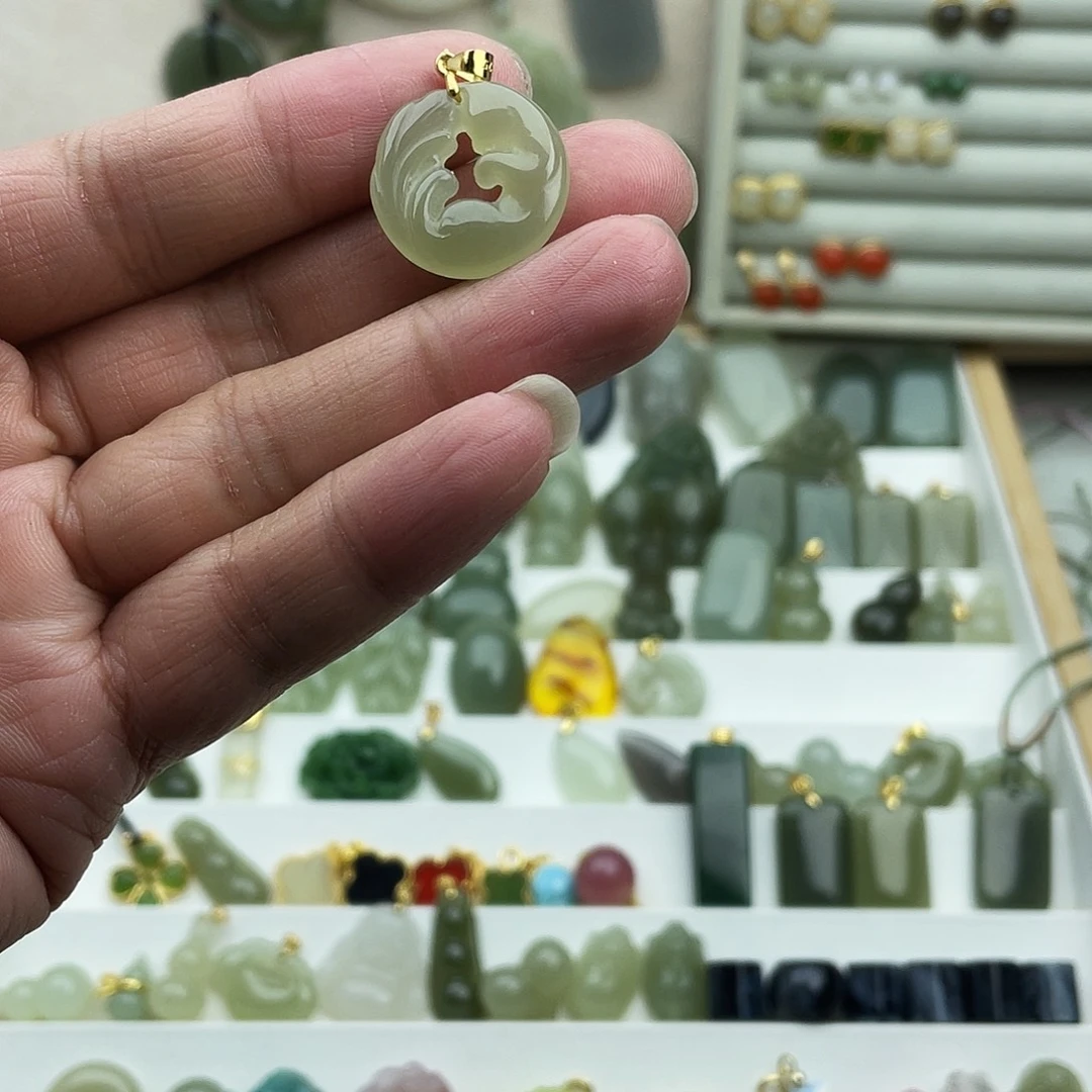 和田玉银S925镶嵌吊坠(不含链)