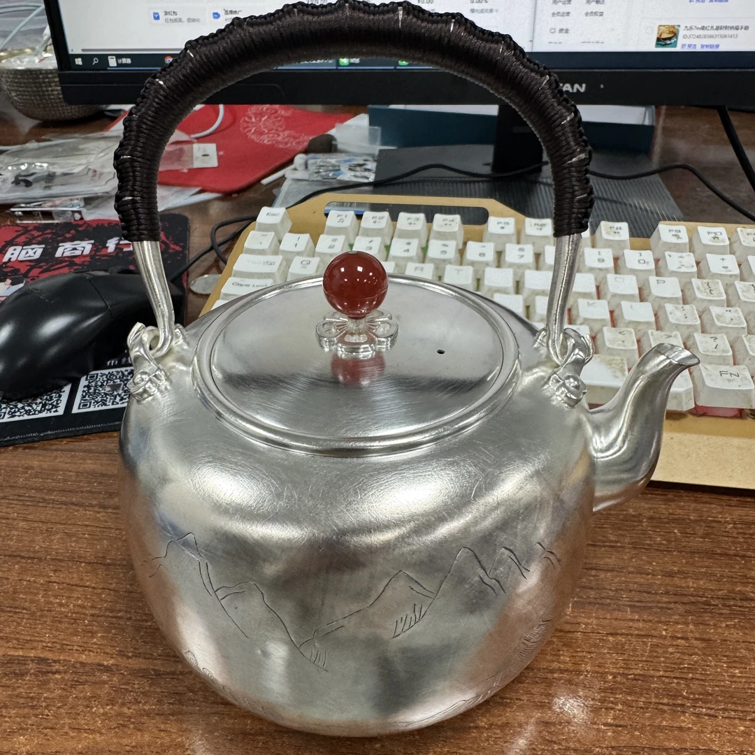 九乐 足银银制品 999山水画银烧水壶