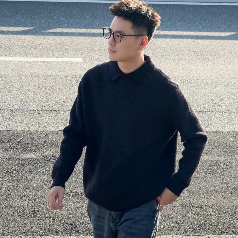 纯色宽松立领毛衣男款