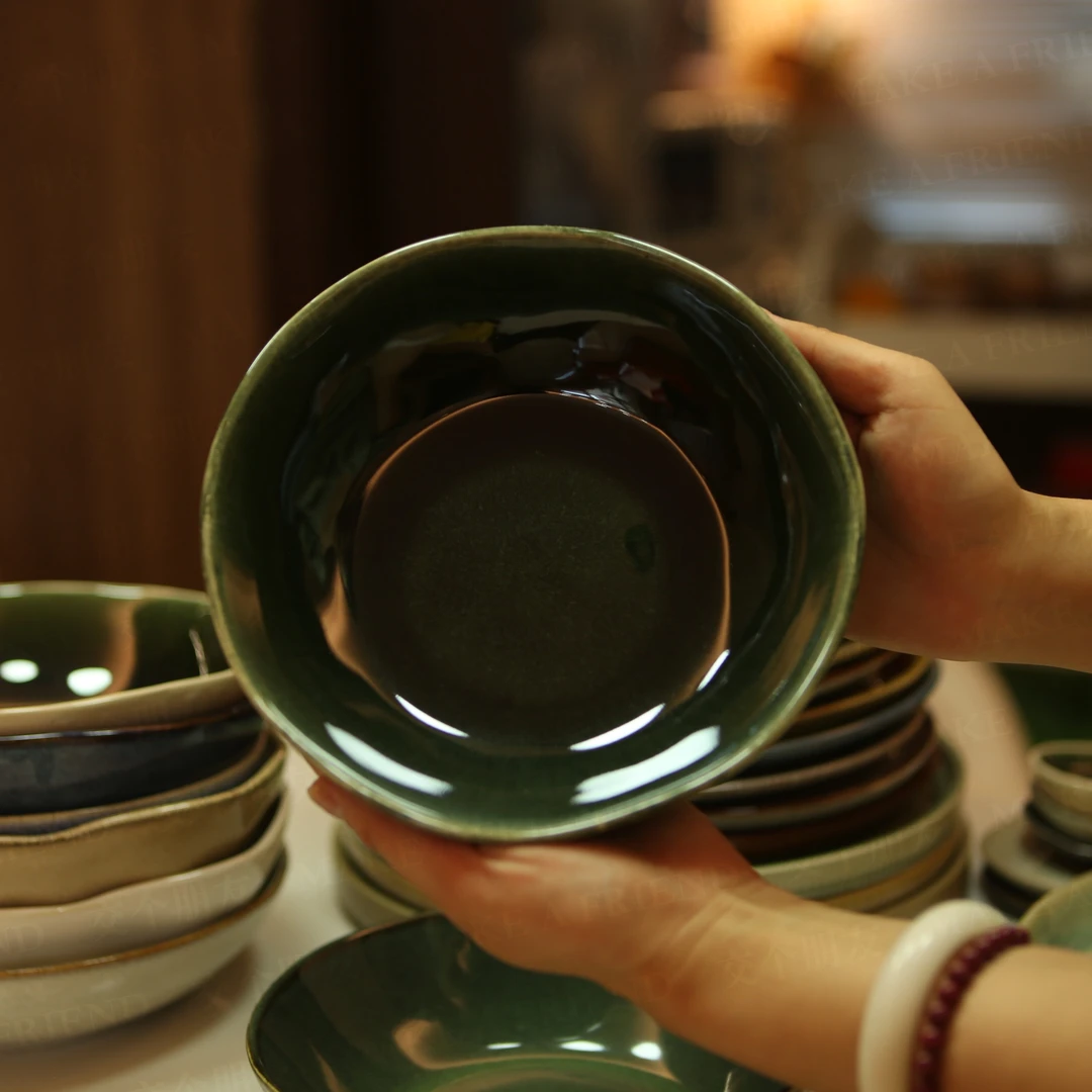 MAKEAFRIEND【一汪水】超有质感墨绿色高温釉下彩汤碗餐碗餐具