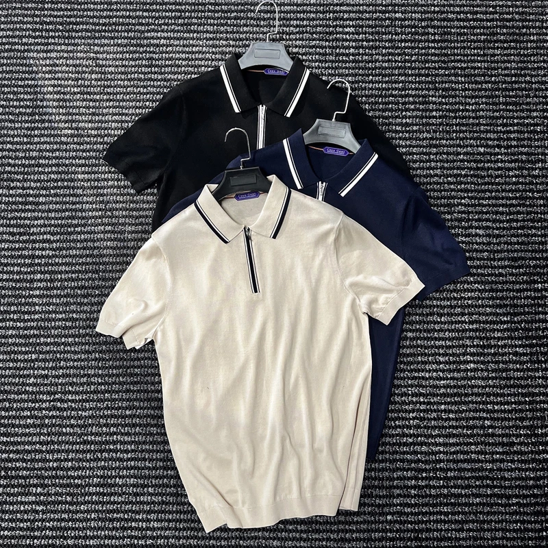 CssuGent那不勒斯绅士商务桑蚕丝短袖POLO衫男休闲帅气短袖针织衫