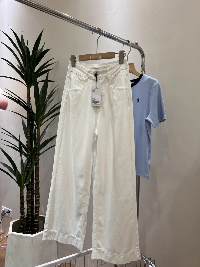 0009#公司单小个子夏季韩版简约白色直筒阔腿牛仔裤