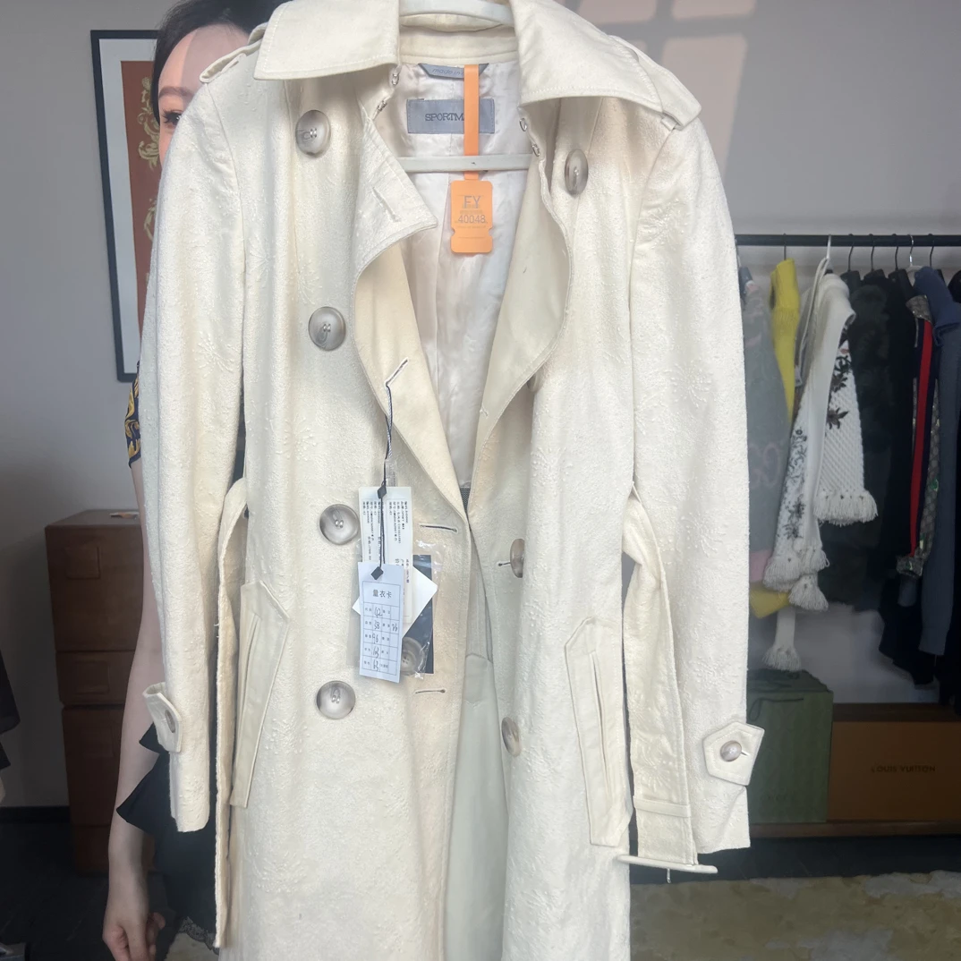 99新 MaxMara 卡其色双排扣带腰带风衣 40048
