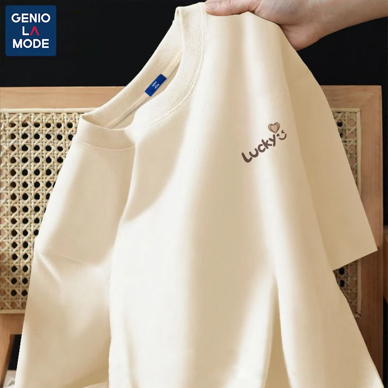 GENIOLAMODE纯棉圆领短袖男夏季青少年复古ins潮流字母t恤上衣男