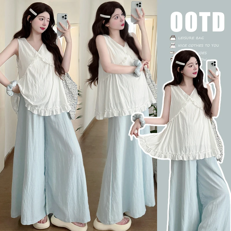 2025花边背心娃娃衫衬衫女夏季两件套韩系设计感别致无袖上衣